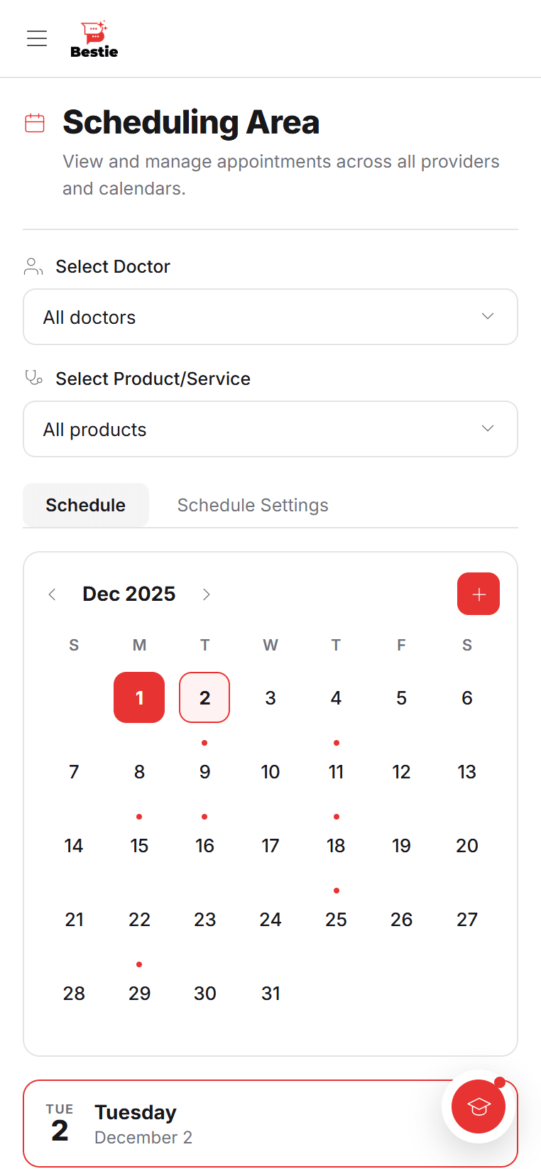 Bestie Scheduling Interface